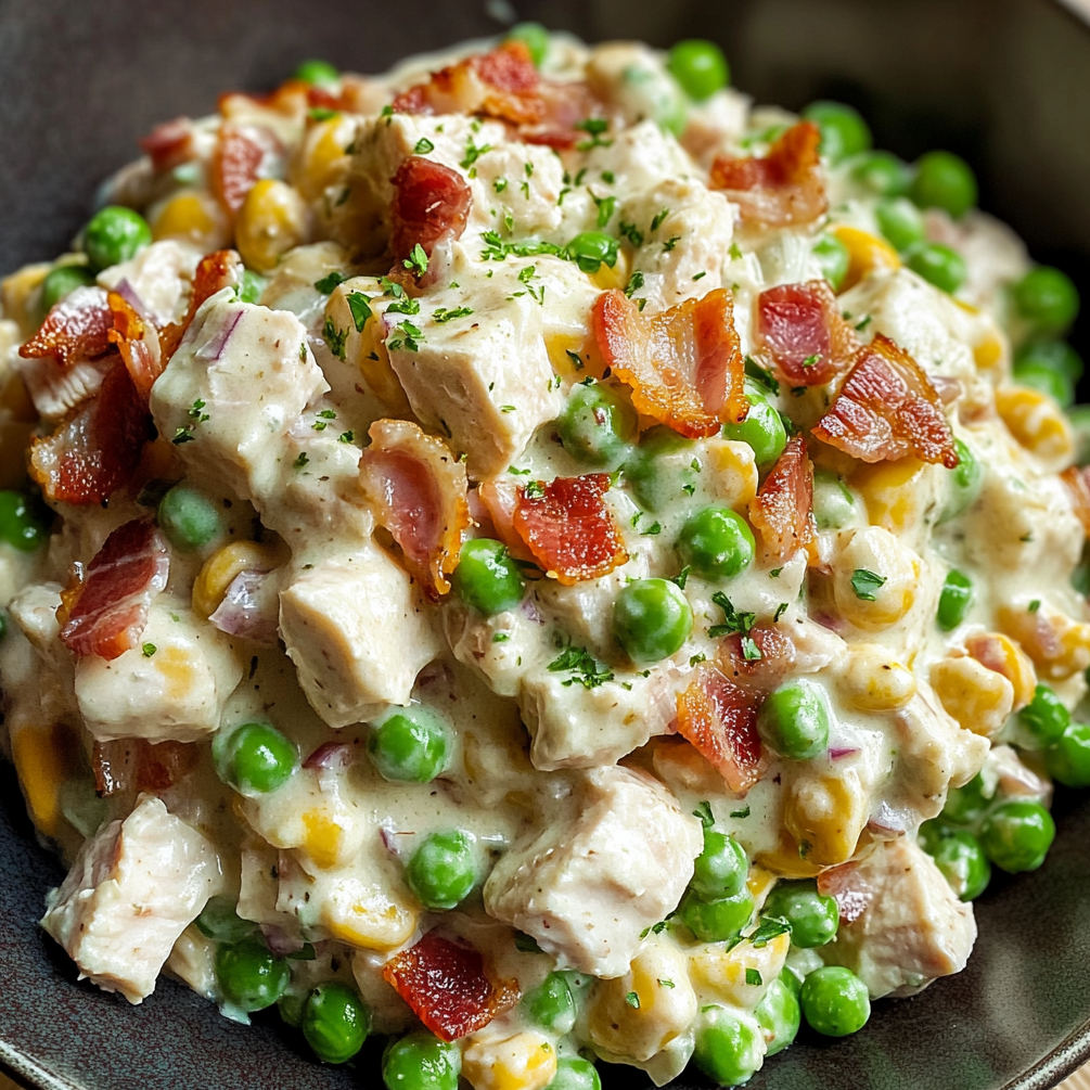 Creamy Turkey Bacon Pea Salad