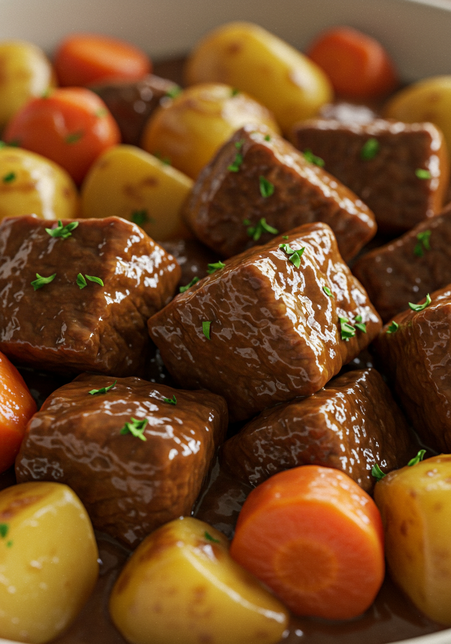 Slow Cooker Garlic Butter Beef Bites & Potatoes